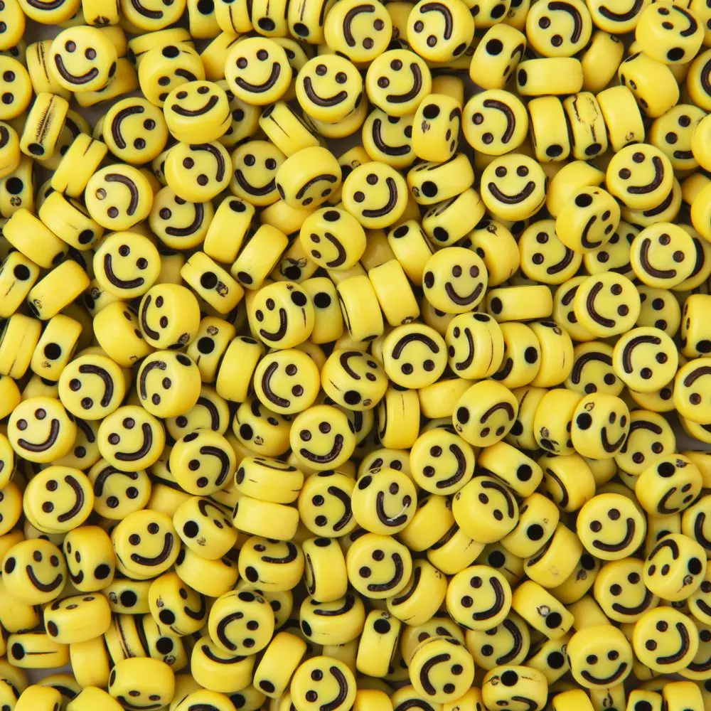 Žluté plastové korálky s Emoji 50 ks - 1 ks