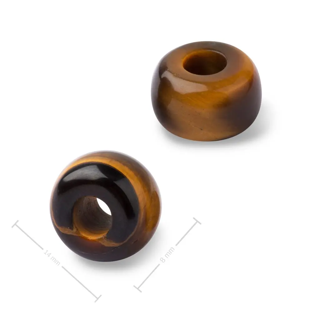 Korálek rondelka z minerálu Tygří oko s velkým průtahem pro Macramé 14x8 mm - 1 ks
