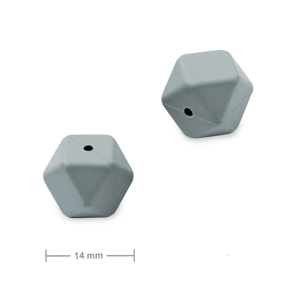 Silikonové korálky hexagon 14 mm Dim Grey - 15 ks