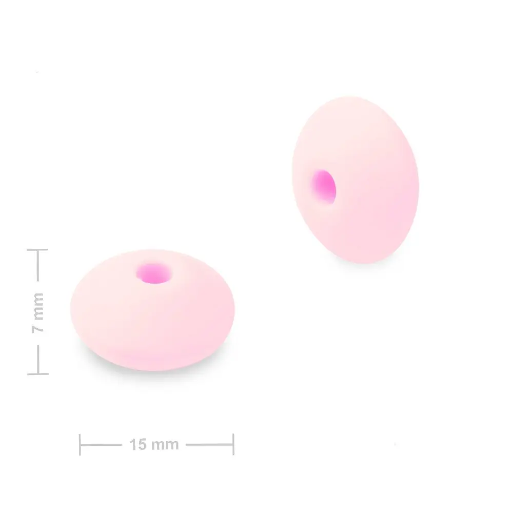 Silikonové korálky lentilky 12x7 mm Baby Pink - 5 ks