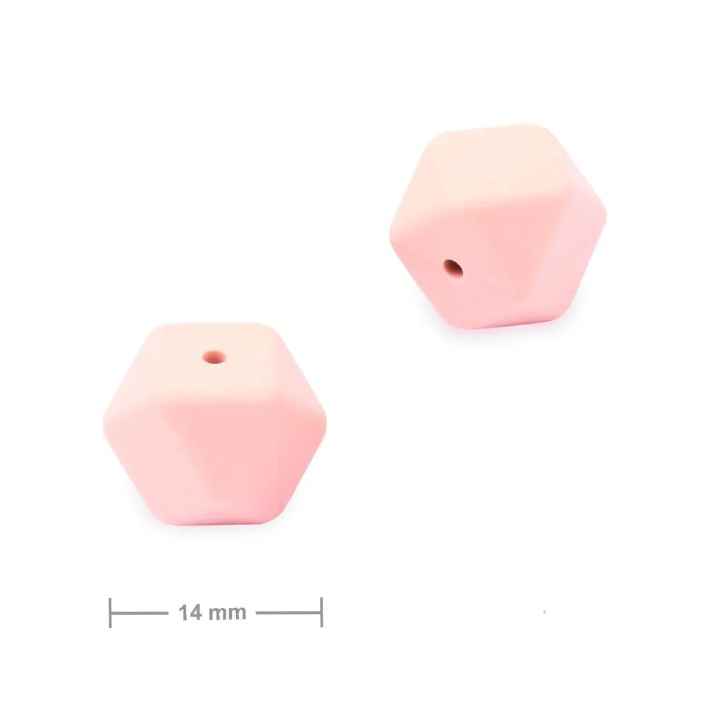 Silikonové korálky hexagon 14 mm Baby Pink - 3 ks