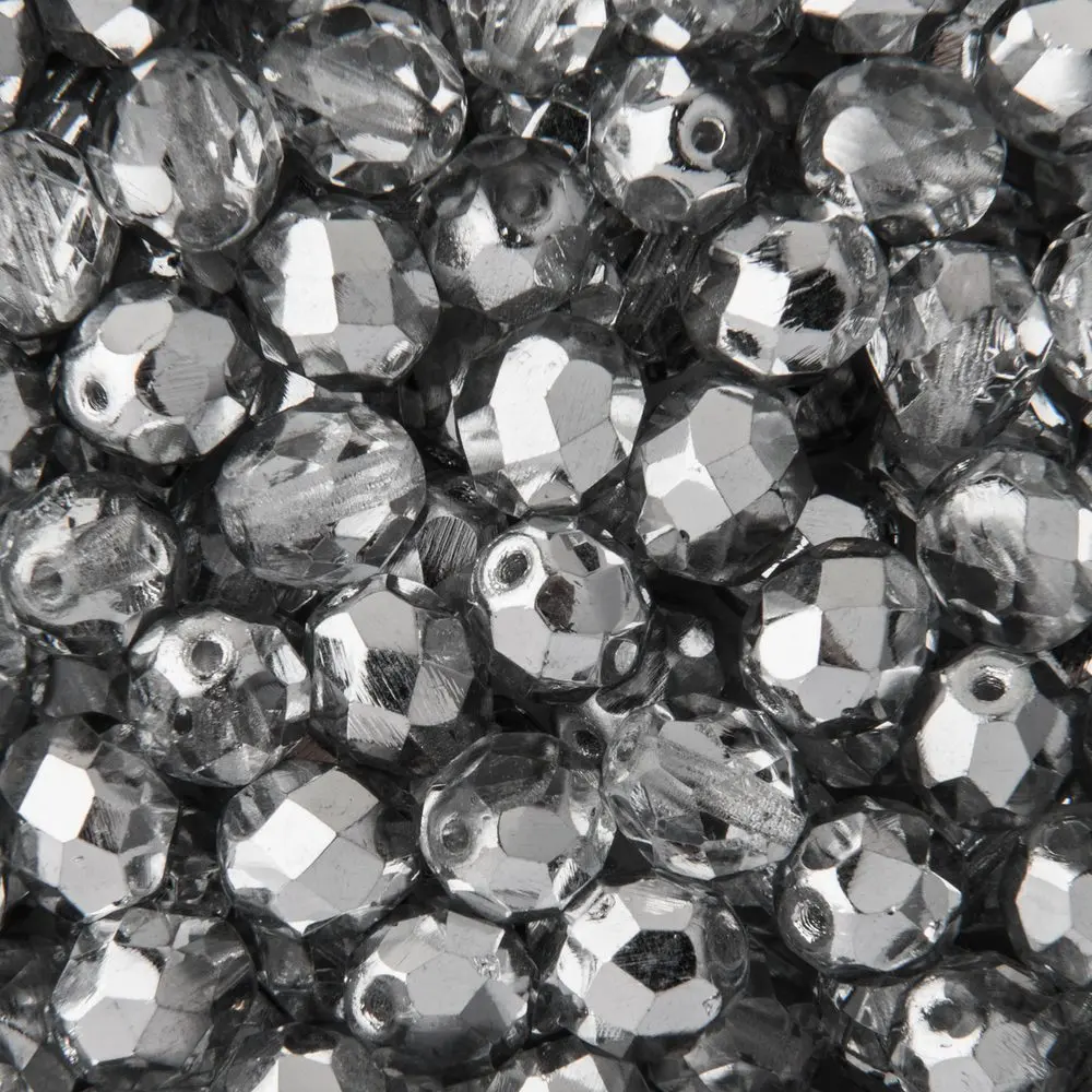 Manumi české broušené korálky 8 mm Half Silver - 110 ks
