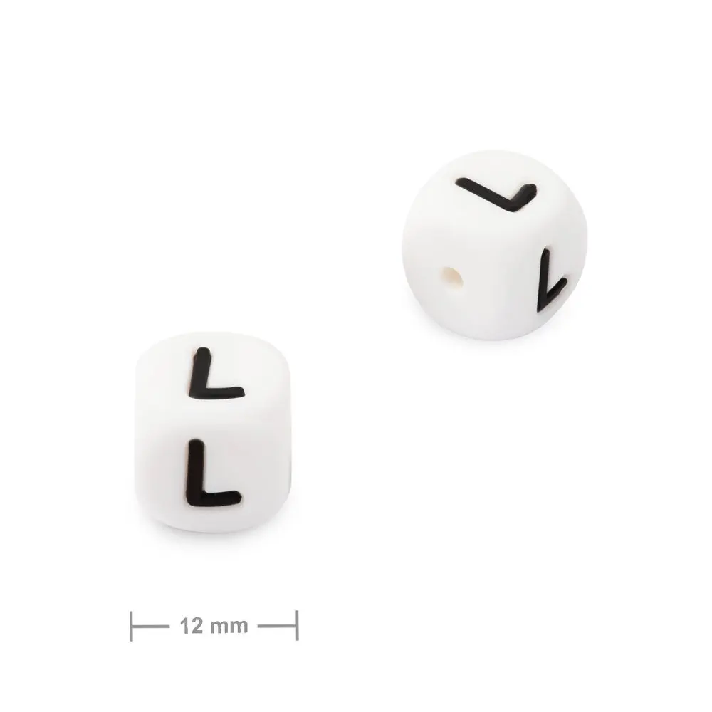 Silikonový korálek kostka 12 mm s písmenem L - 10 ks