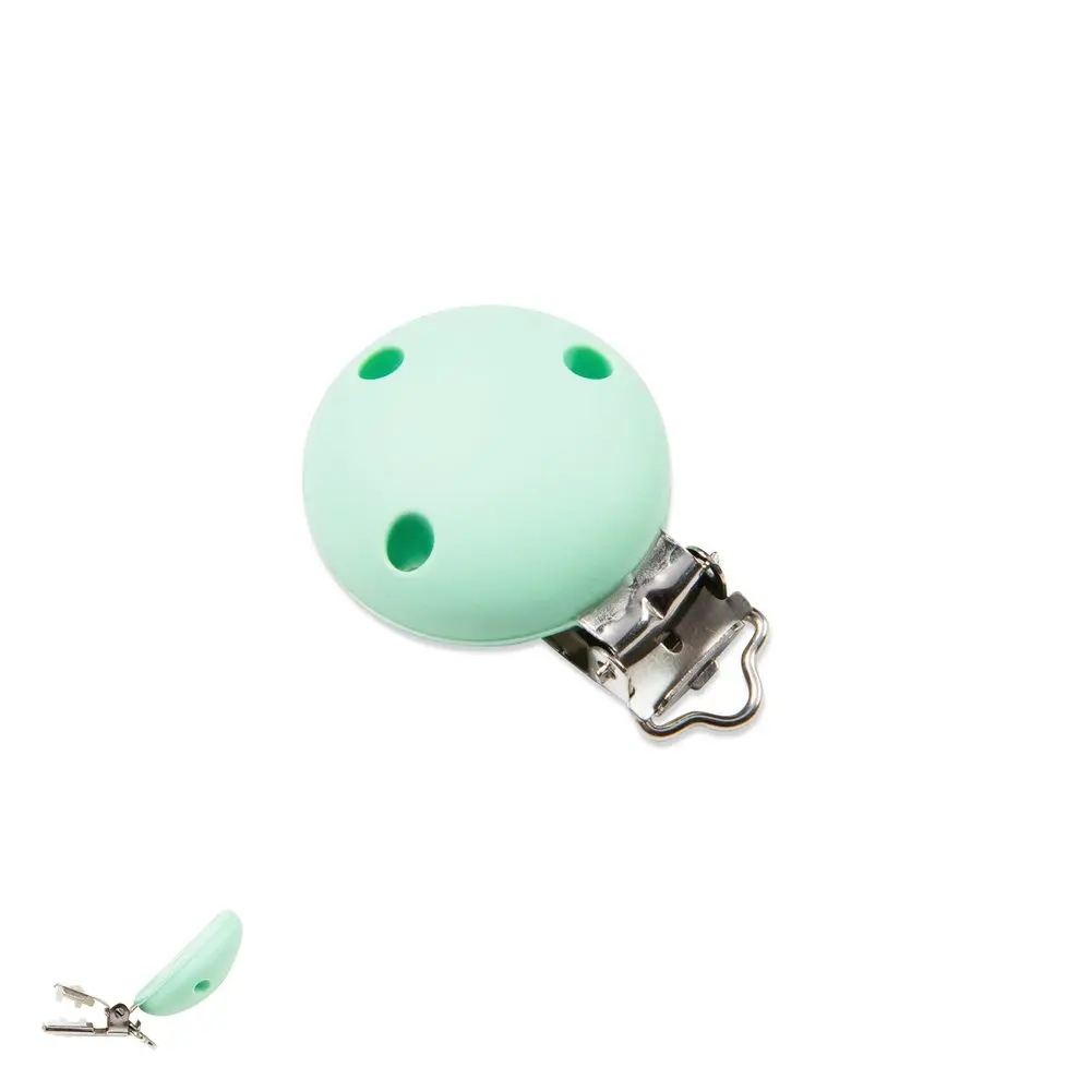 Silikonový klip na dudlík 33,5 mm s ocelovou sponou Mint Green - 1 ks