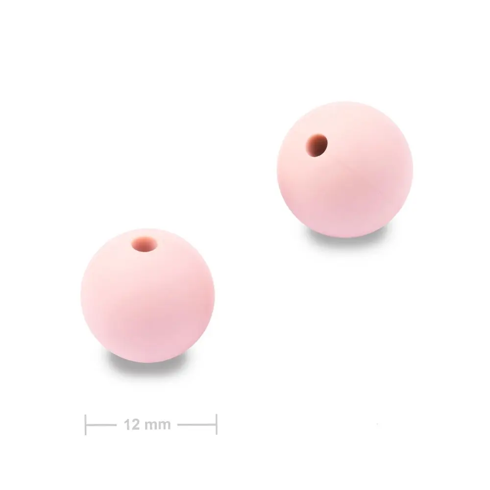 Silikonové kulaté korálky 12 mm Baby Pink - 4 ks