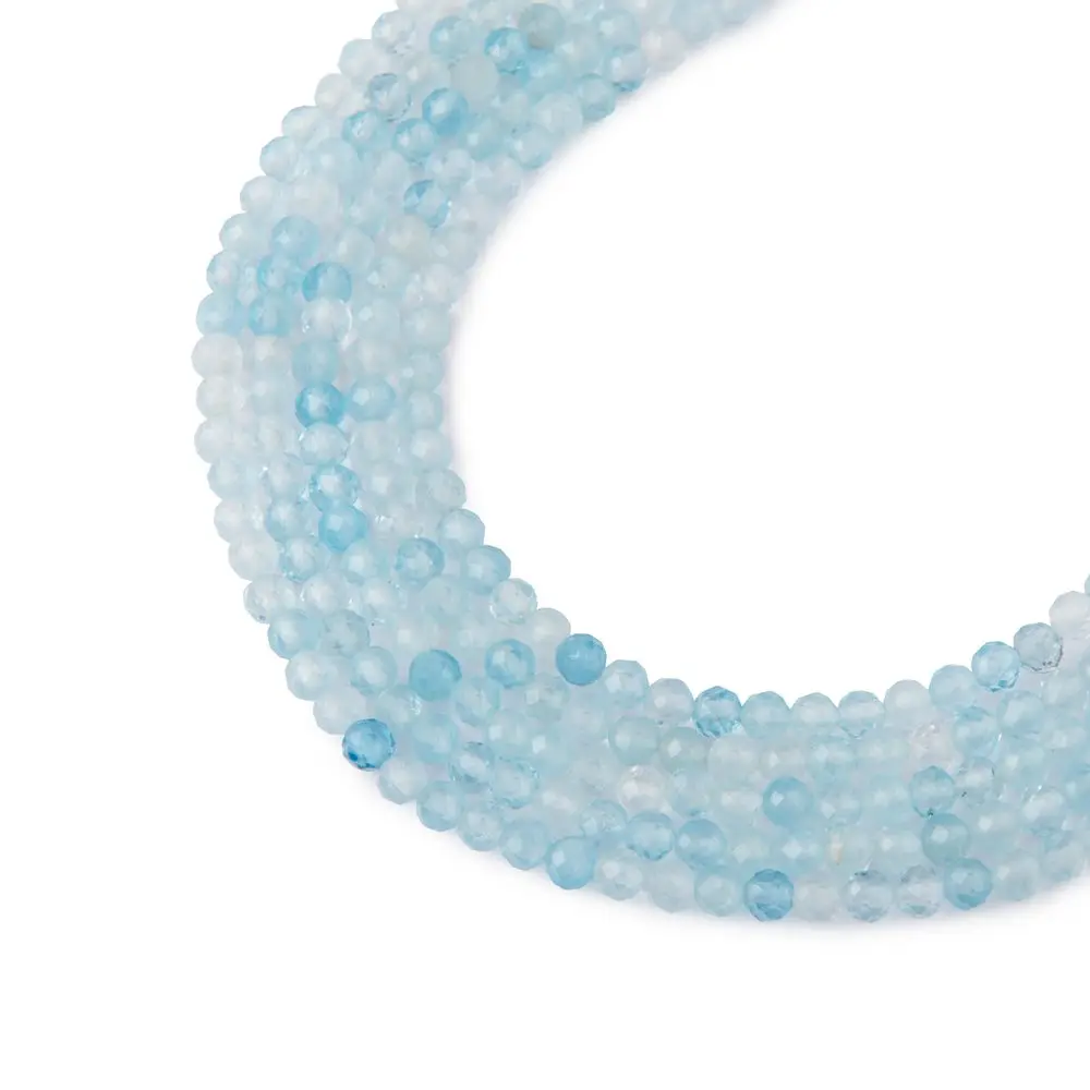 Korálky z minerálu Akvamarín AAA 2 mm broušené - 18 cm