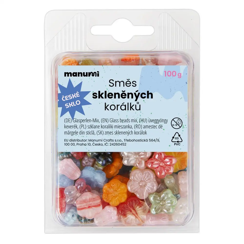 Manumi směs skleněných korálků květiny - 100 g