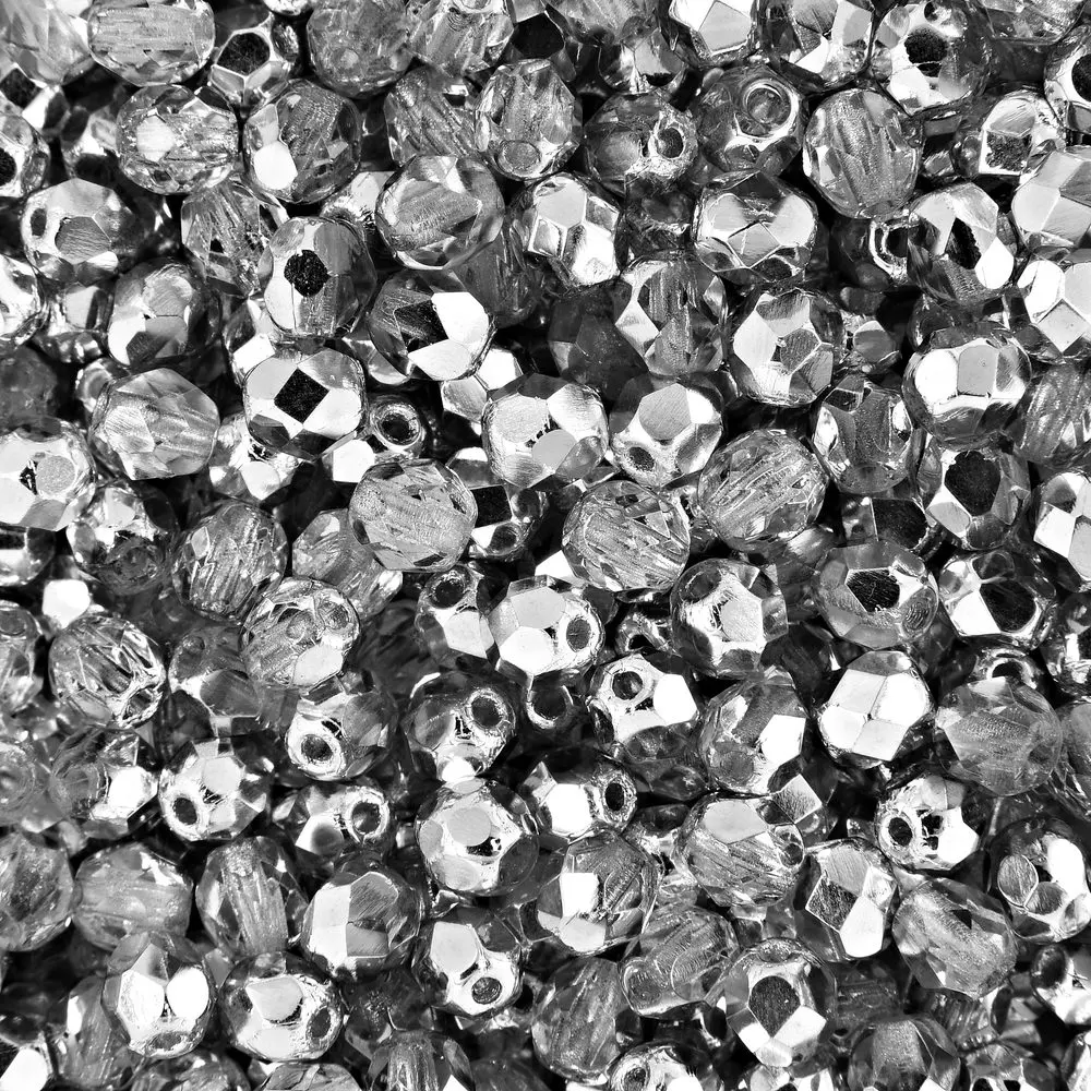 Manumi české broušené korálky 4 mm Half Silver - 225 ks
