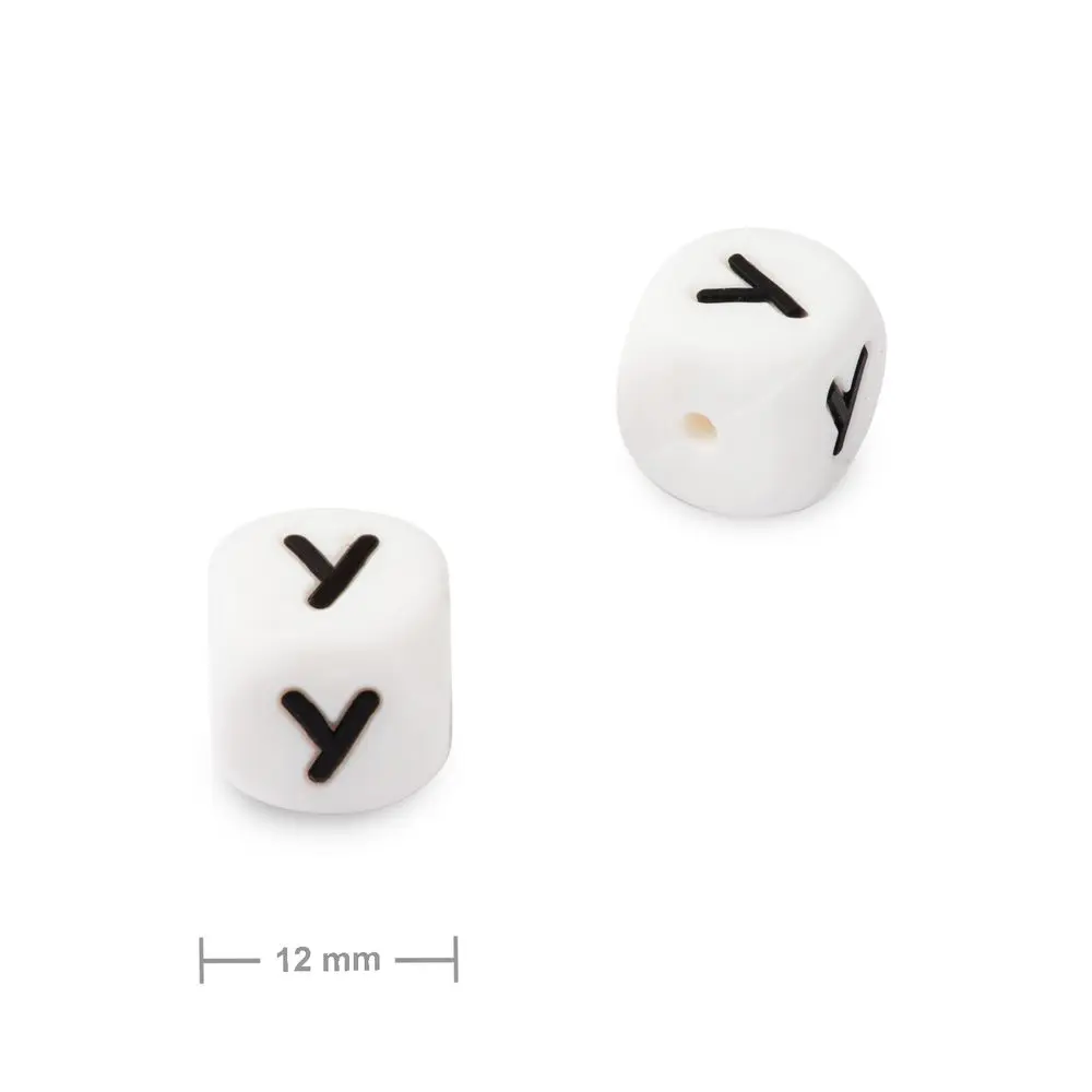 Silikonový korálek kostka 12 mm s písmenem Y - 1 ks