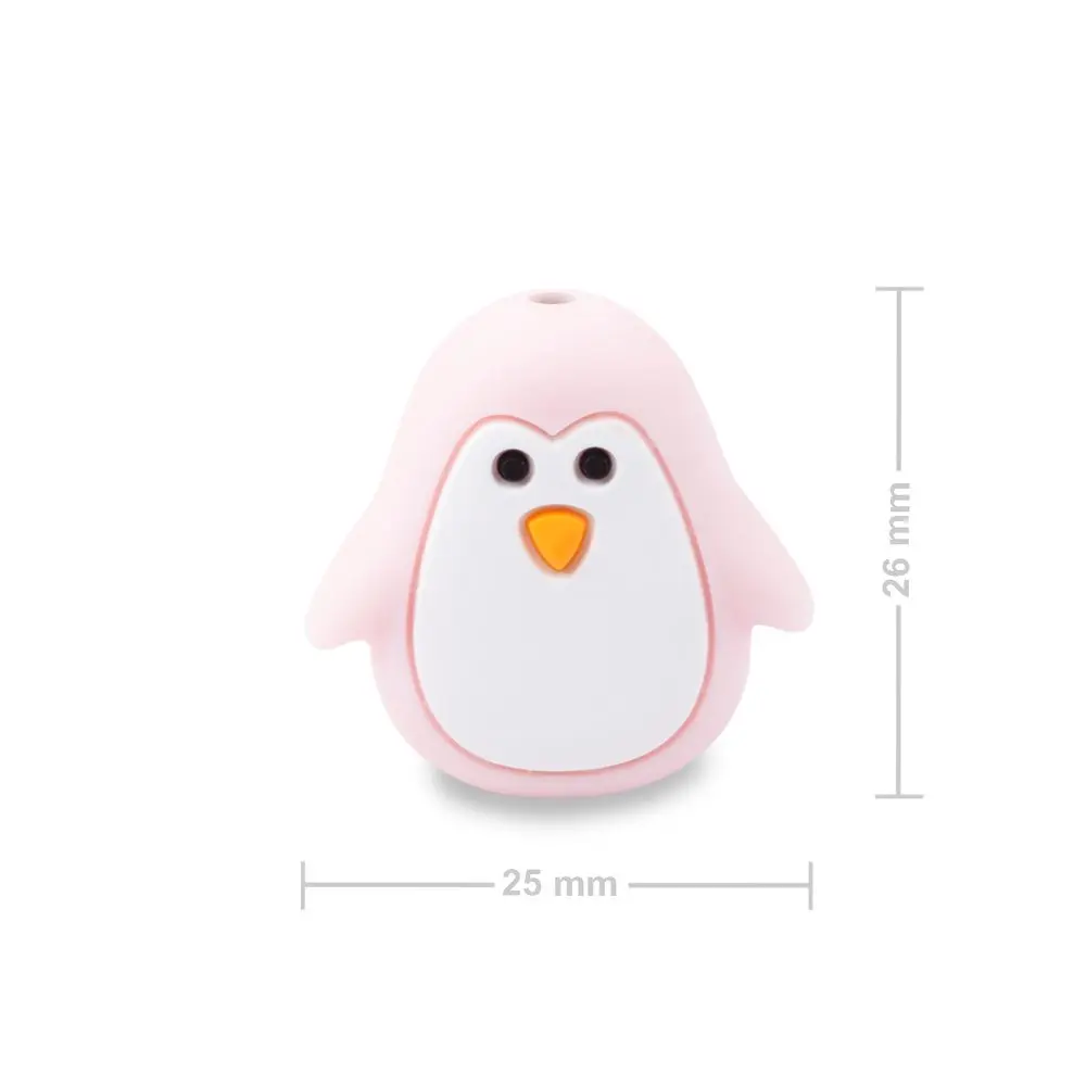 Silikonový korálek tučňák Baby Pink - 1 ks