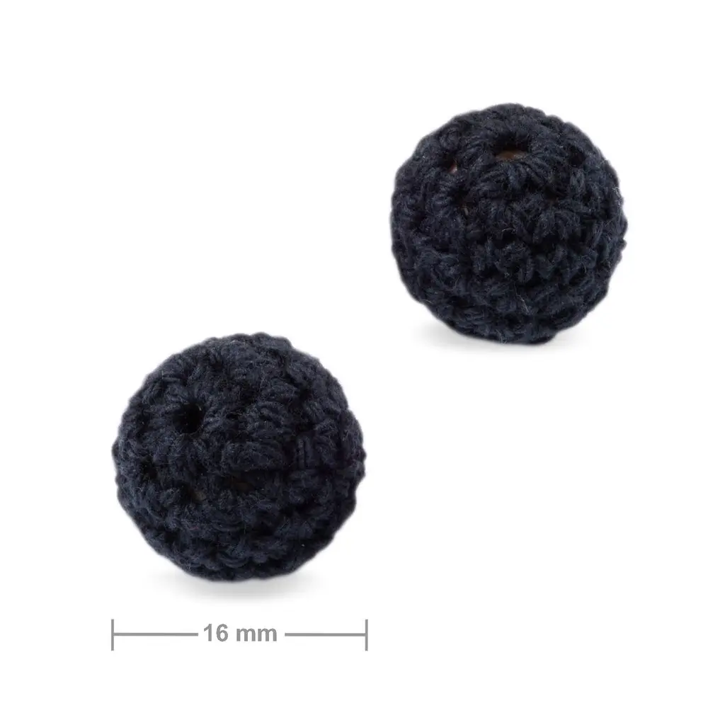 Háčkované korálky kulaté 16 mm Black - 2 ks