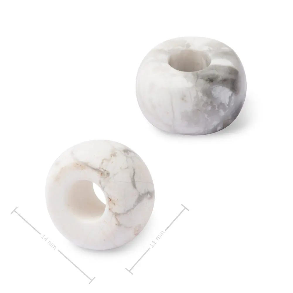 Korálek rondelka z minerálu Bílý Howlit s velkým průtahem pro Macramé 14x8 mm -