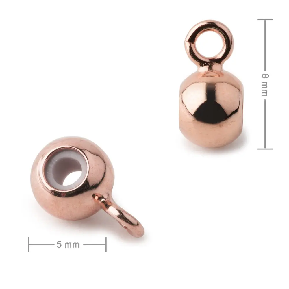 Kovový korálek se silikonem a ověsem 5 mm v barvě rose gold -