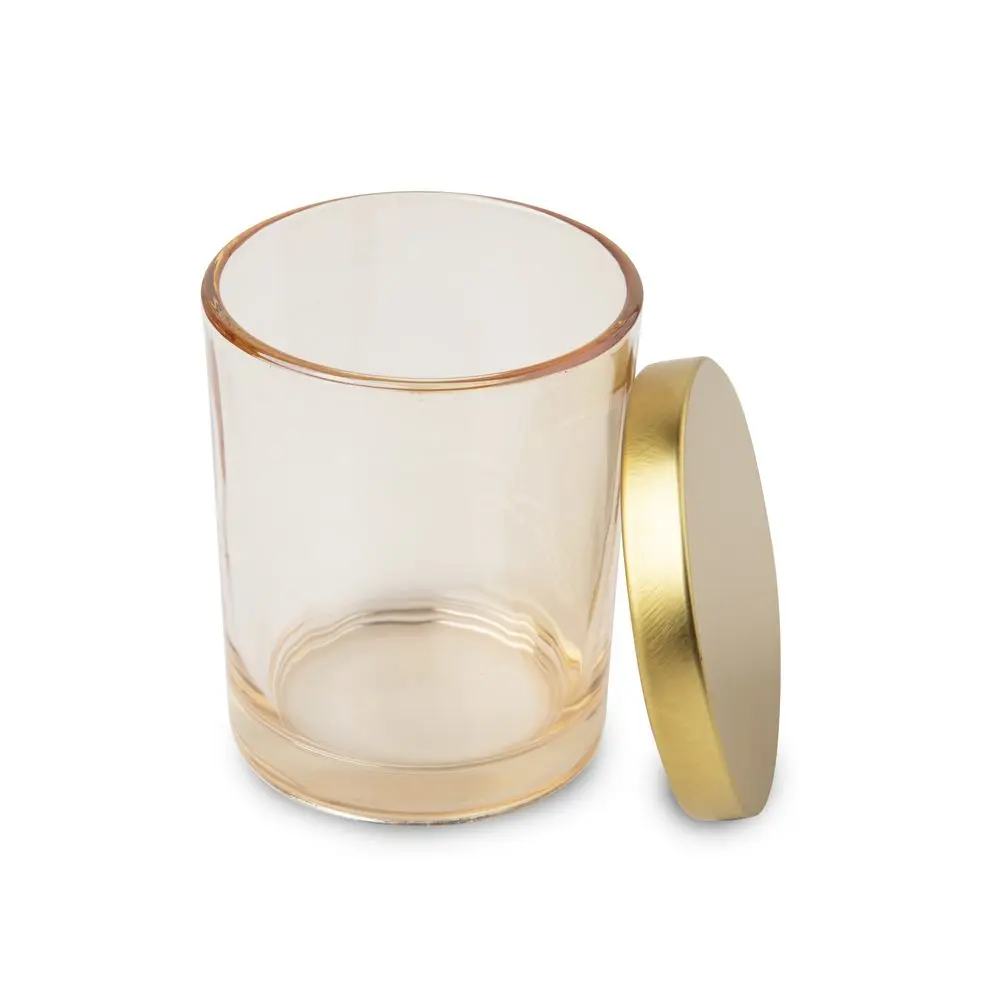 Skleněná rose gold nádoba s andělskou aurou na svíčku s víčkem 70x85mm -