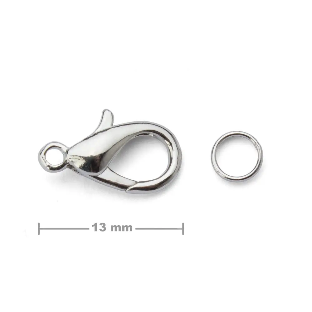 Bižuterní karabinka 13 mm v barvě platiny -
