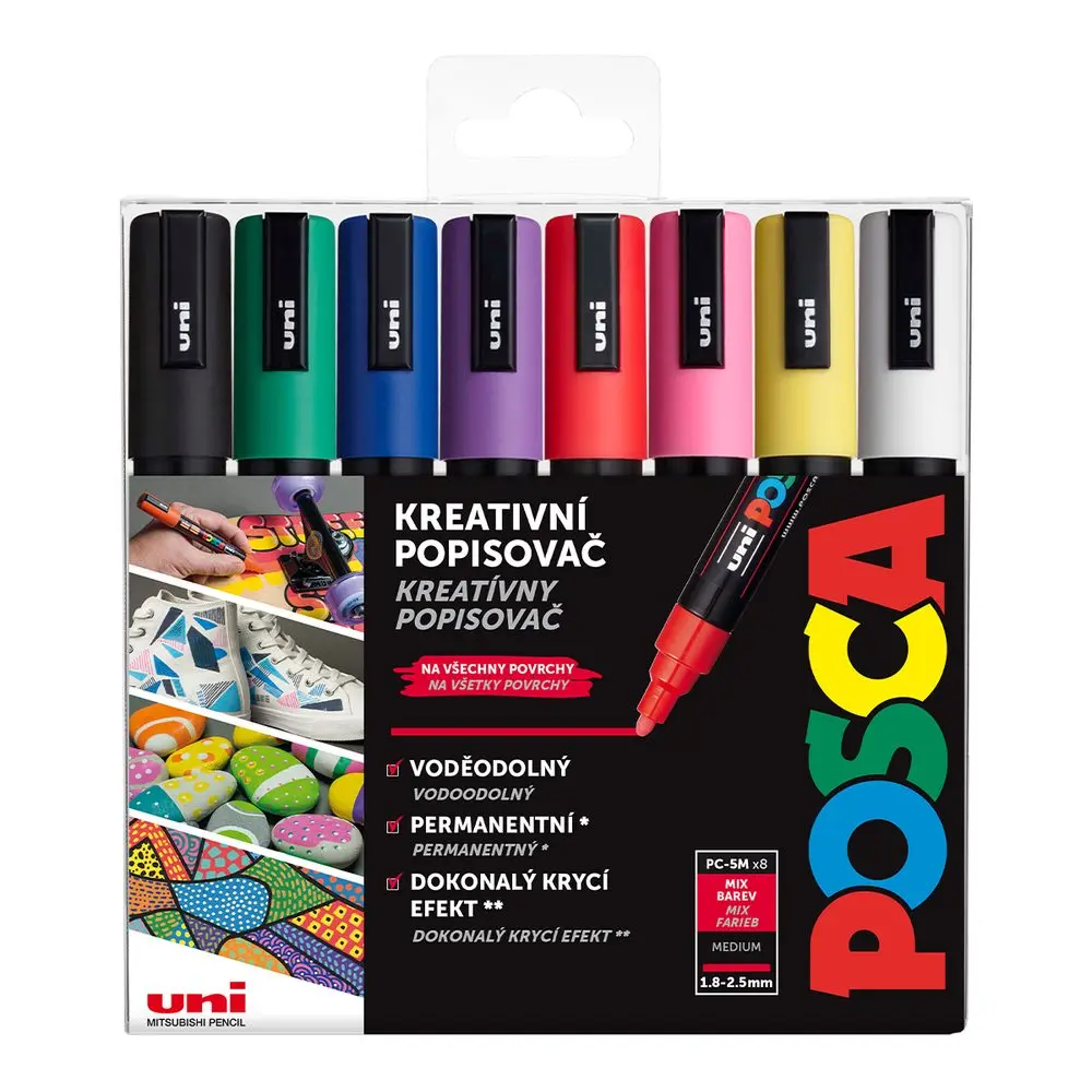 POSCA sada akrylových fixů 5M základní barvy 8 ks - 3 ks