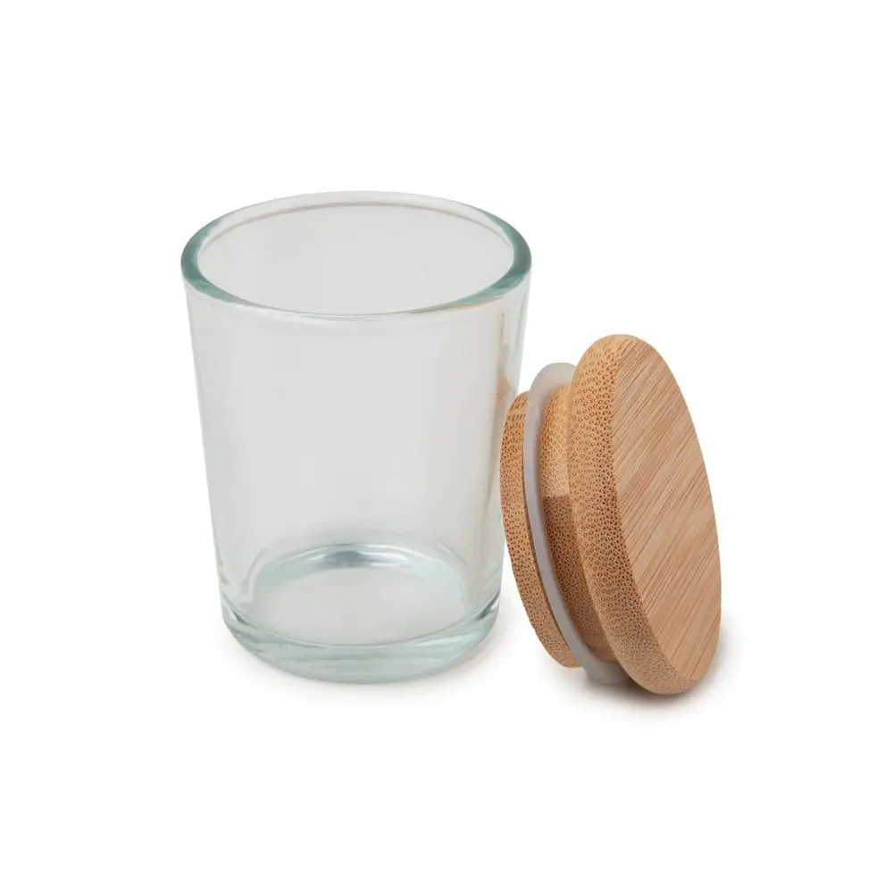 Skleněná nádoba na svíčku s bambusovým víčkem 60x75mm čirá -