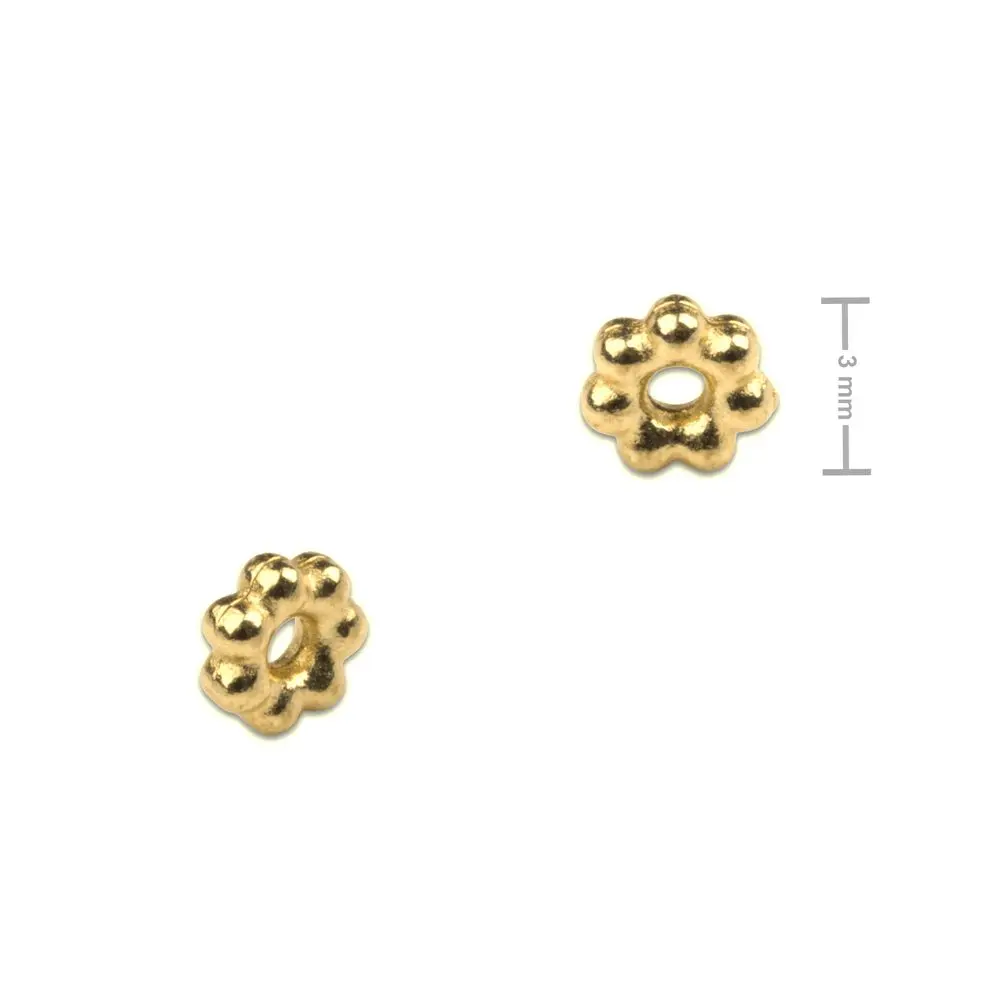 Distanční kroužek z chirurgické oceli květina 3 mm v barvě zlata - 10 ks
