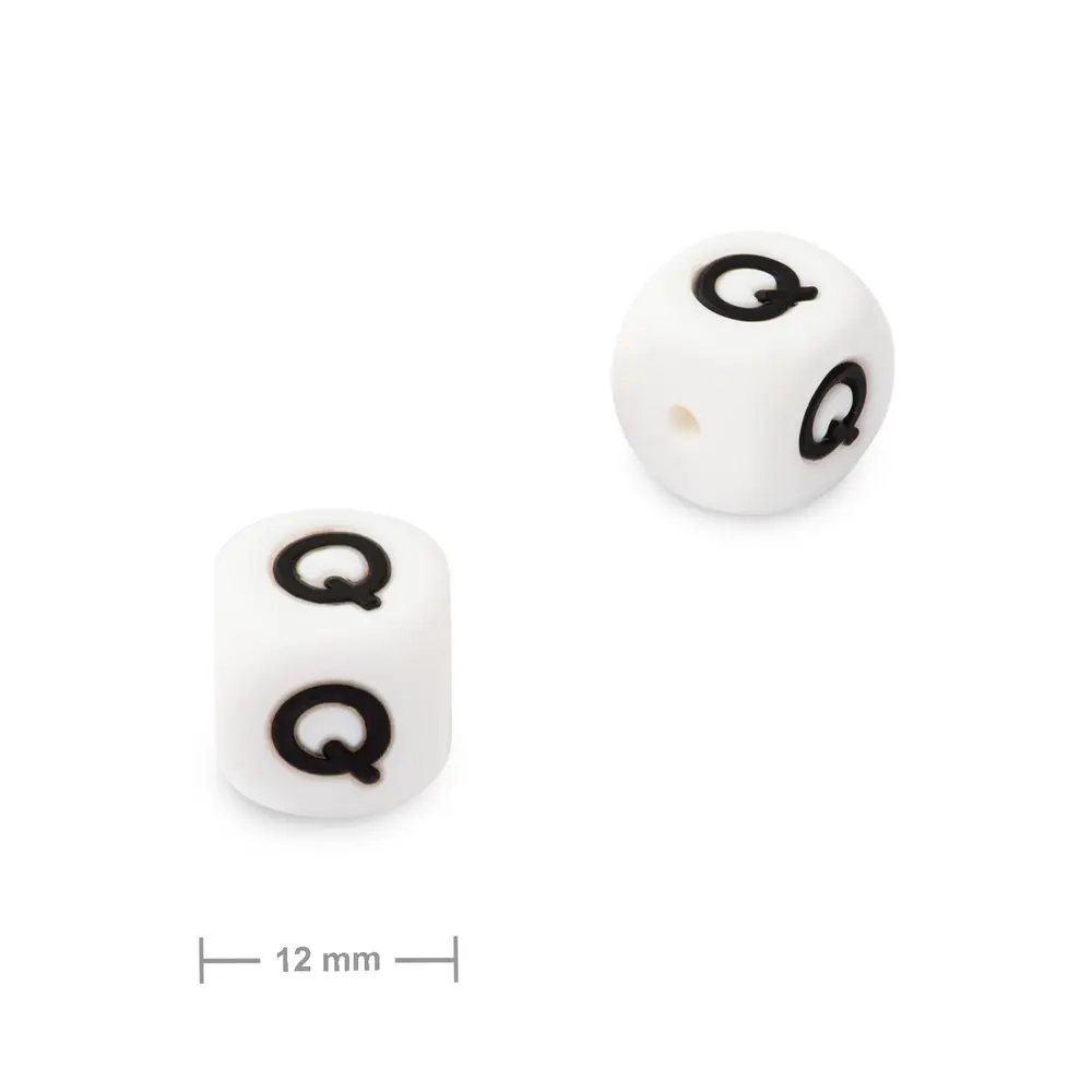 Silikonový korálek kostka 12 mm s písmenem Q - 10 ks