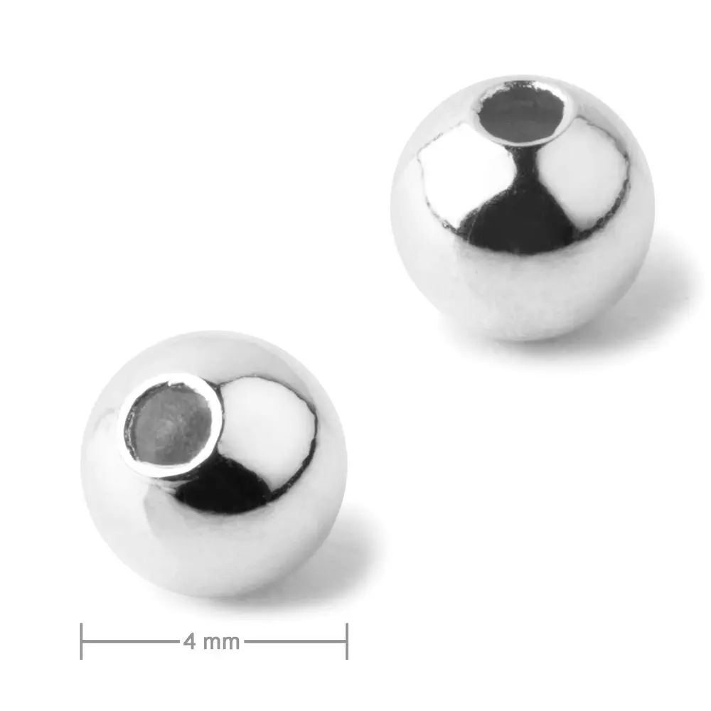 Kovový korálek dutý 4 mm v barvě stříbra - 8 ks