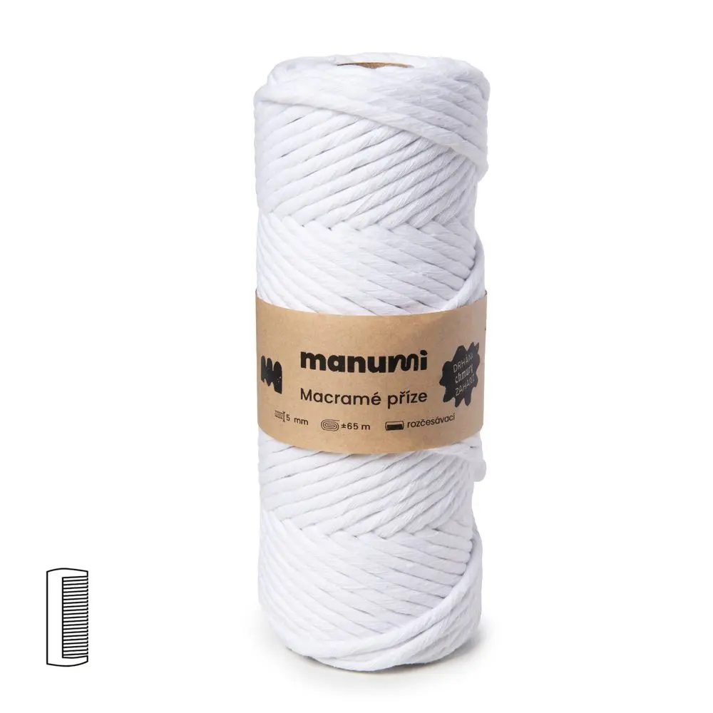 Manumi Macramé příze stáčená 5mm bílá -