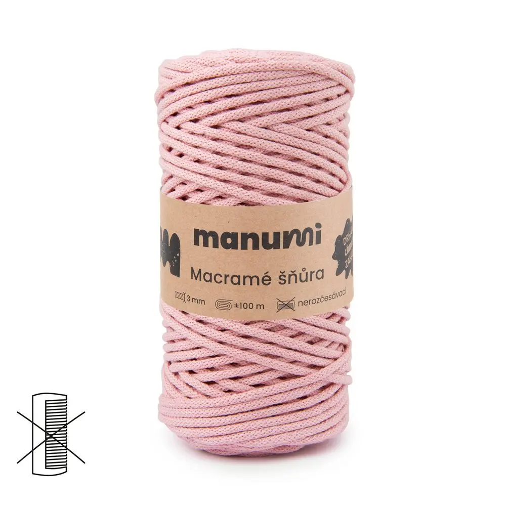 Manumi Macramé šňůra 3mm světle růžová -