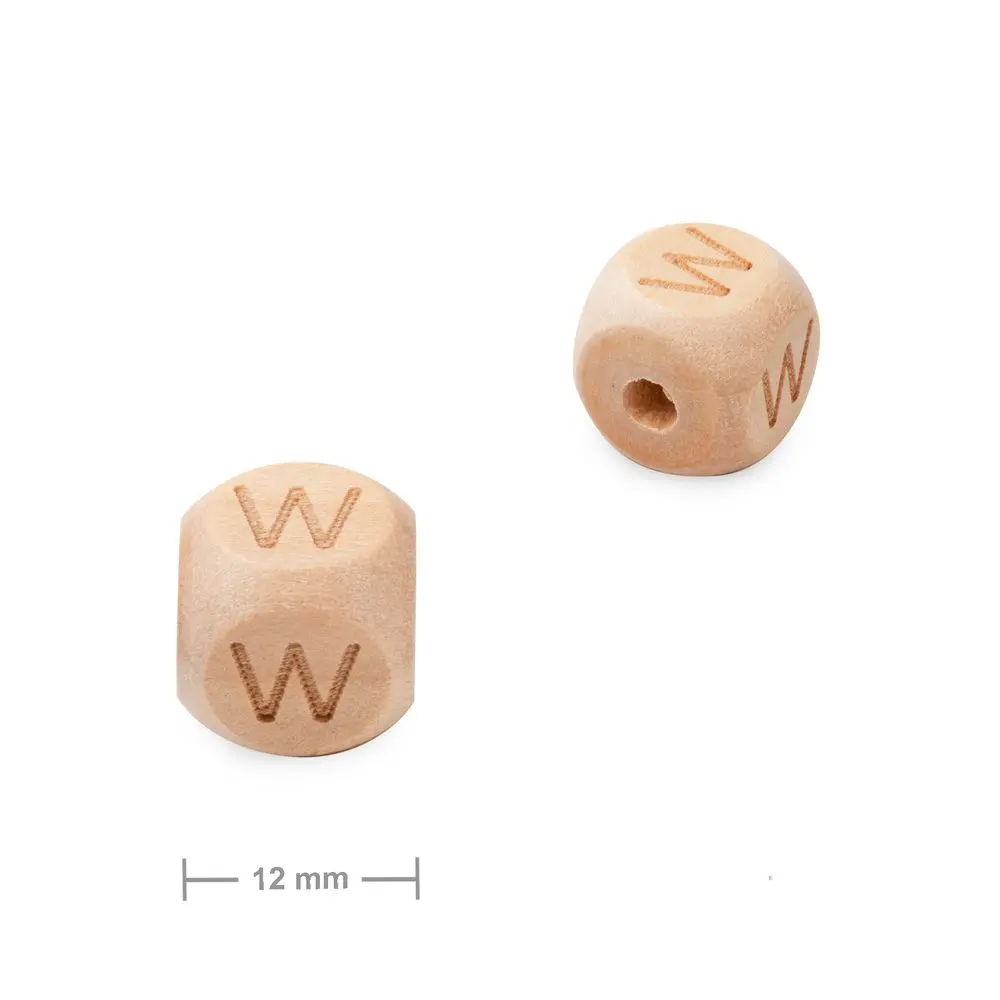 Dřevěný korálek kostka 12 mm s písmenem W -