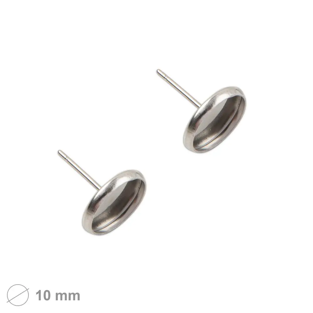 Bižuterní náušnicové puzety s kulatým lůžkem 10 mm z chirurgické oceli - 20 párů