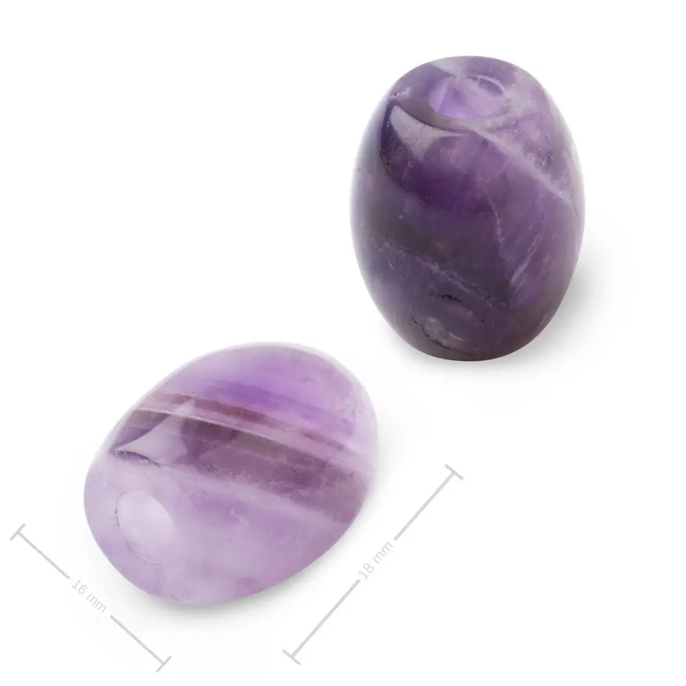 Korálek soudek z minerálu Ametyst s velkým průtahem pro Macramé 18x16 mm - 5 ks