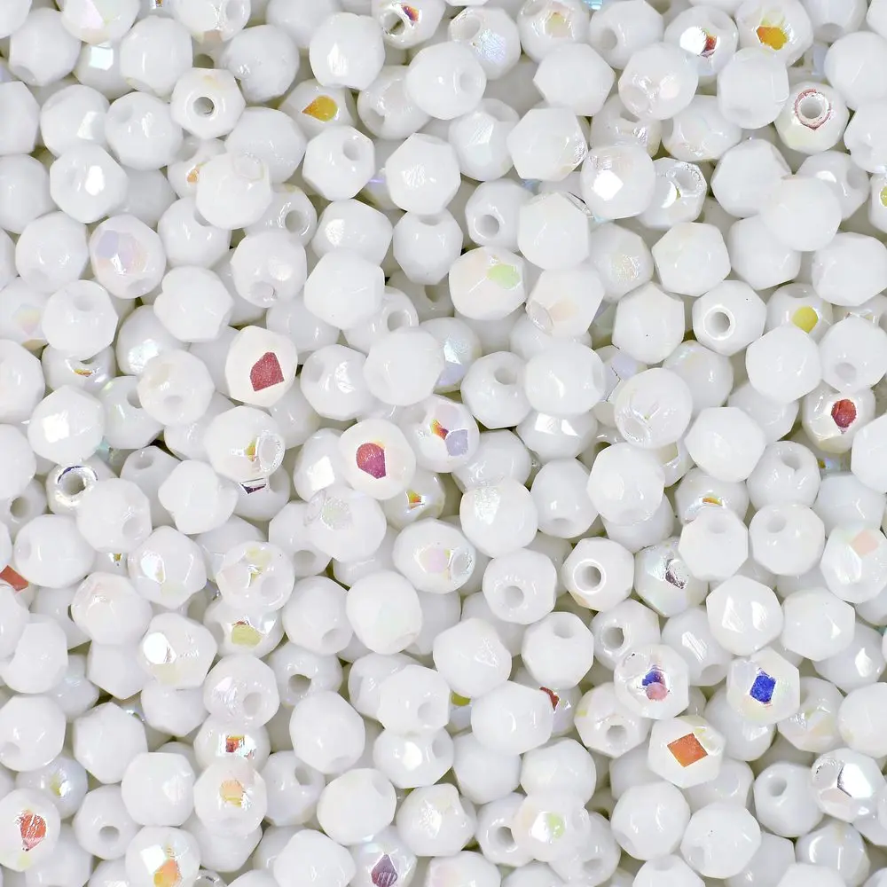 Manumi české broušené korálky 3 mm Opaque White AB - 60 ks