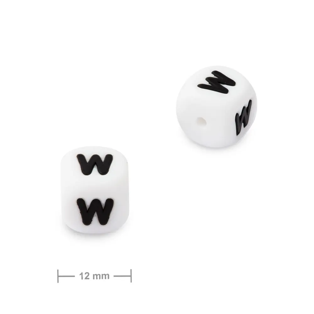 Silikonový korálek kostka 12 mm s písmenem W - 10 ks