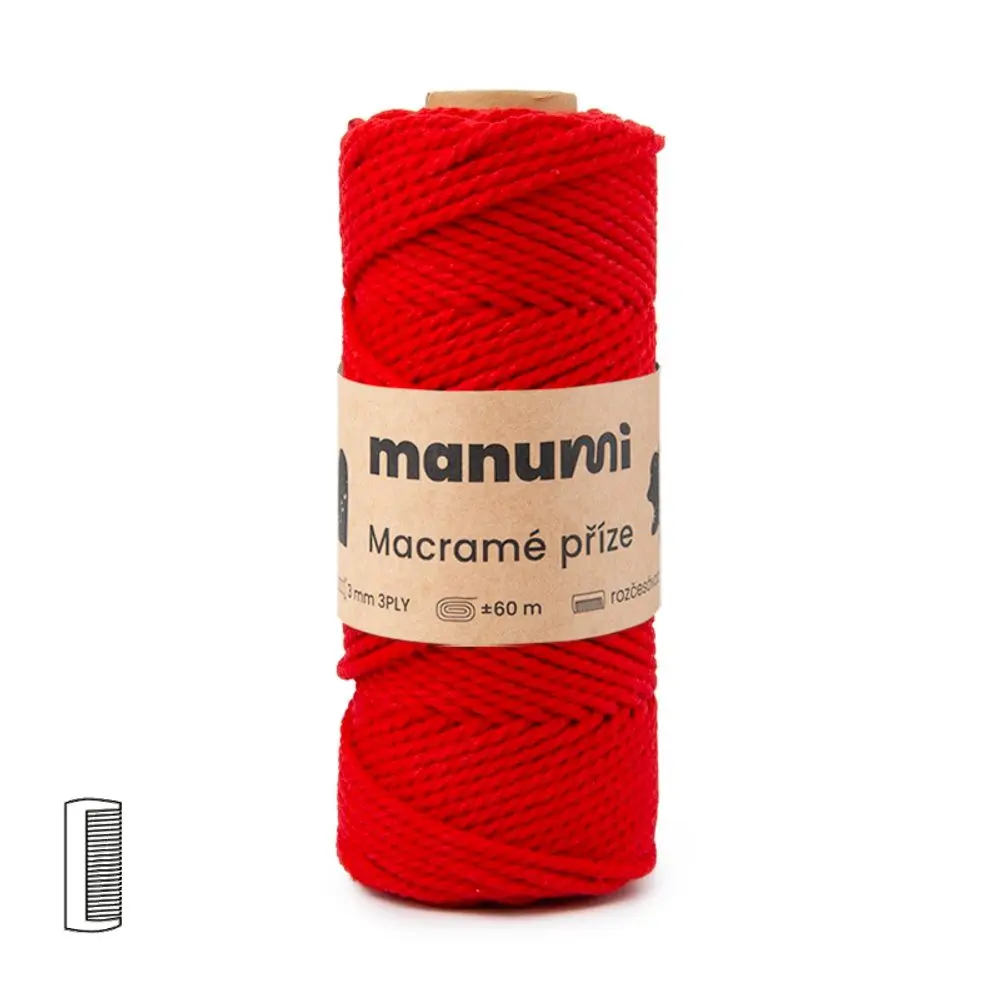 Manumi Macramé příze stáčená 3PLY 3mm červená - 1 ks
