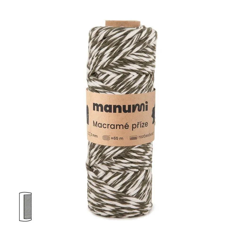 Manumi Macramé příze stáčená 3mm natural-tmavě zelená -