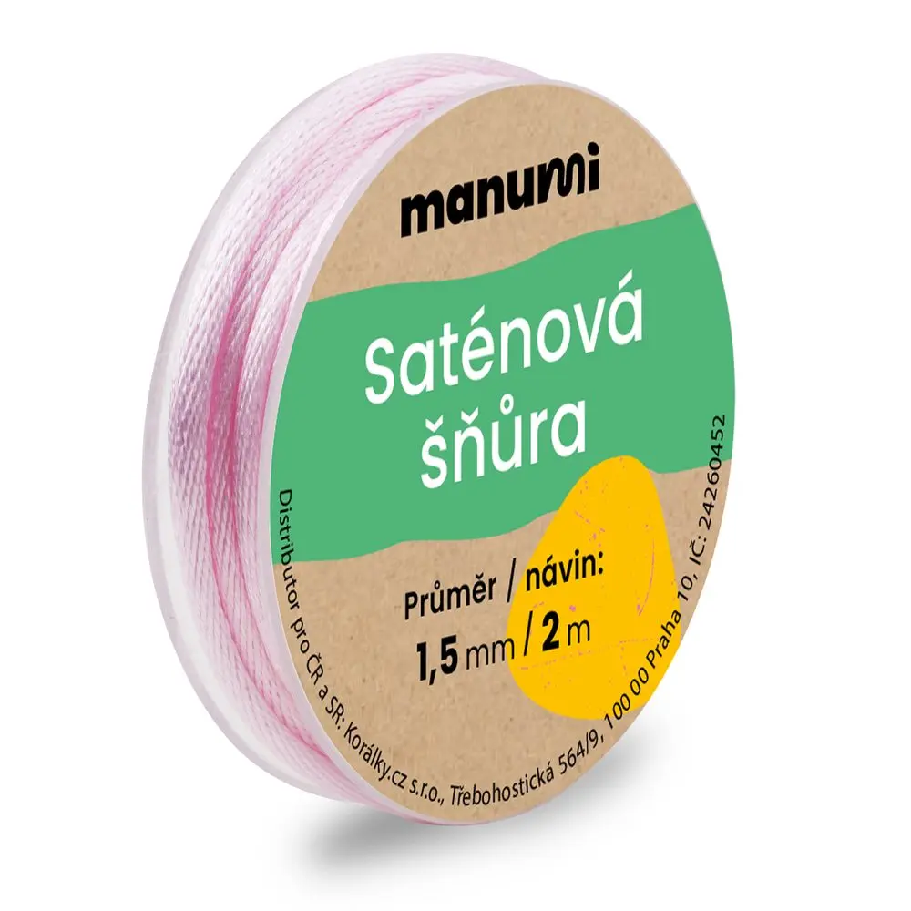 Nylonová saténová šňůra 1,5 mm/2m Pearl Pink - 5 ks