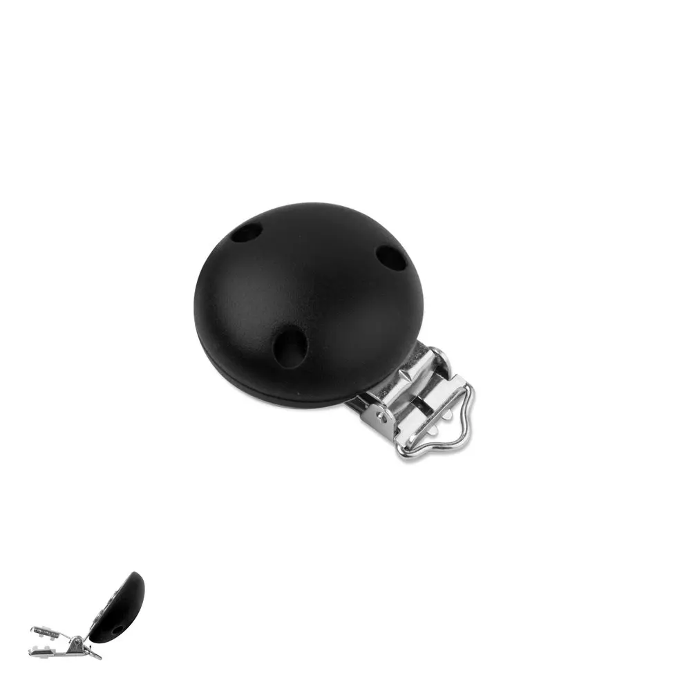 Silikonový klip na dudlík 34 mm s kovovou sponou Black - 5 ks