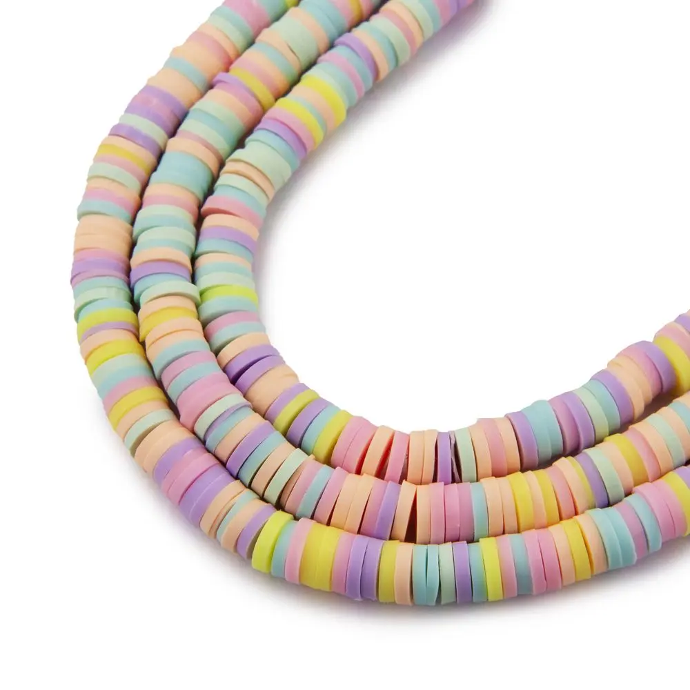 Heishi polymerové korálky na 40cm šňůrce pastelové - 5 ks