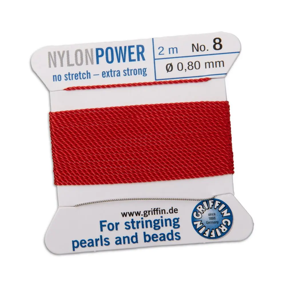 Griffin nylonová nit Nylon power s jehlou 0,8 mm/2 m červená - 5 ks