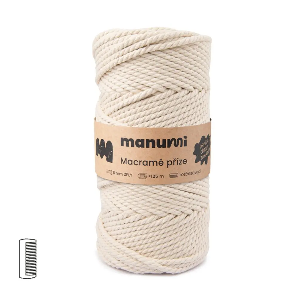 Manumi Macramé příze stáčená 3PLY 5mm natural -
