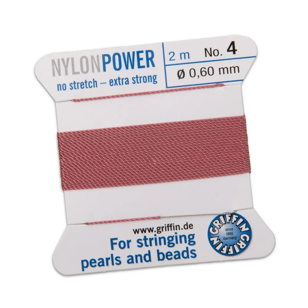 Griffin nylonová nit Nylon power s jehlou 0,6 mm/2 m růžová - 5 ks