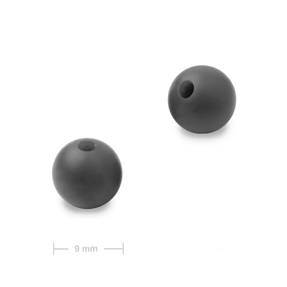 Silikonové kulaté korálky 9 mm Black - 6 ks