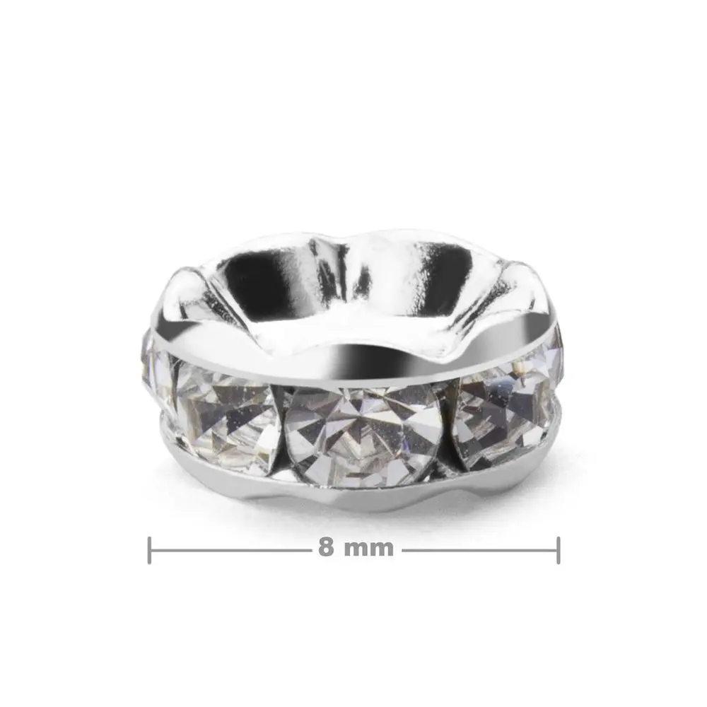 Manumi štrasová rondelka 8 mm stříbrná Crystal - 4 ks