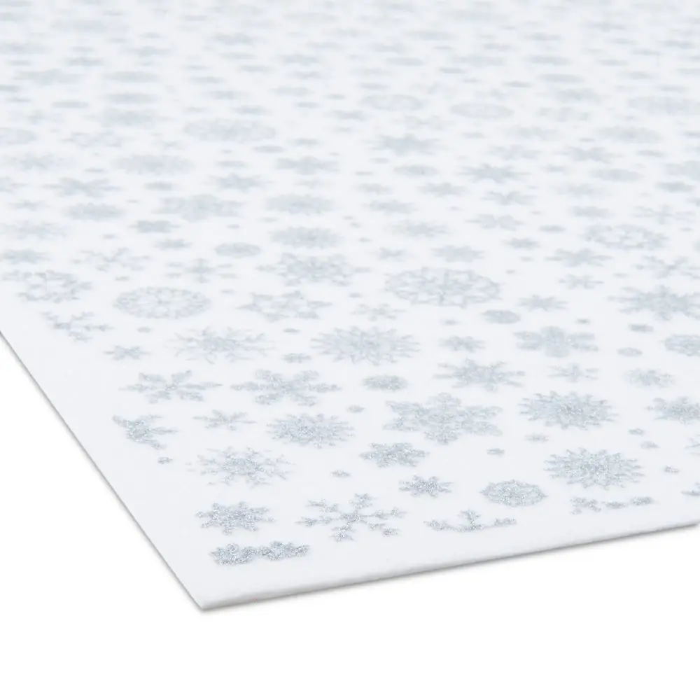 Filc / plsť vánoční motiv s vločkami 1mm bílý - 1 ks