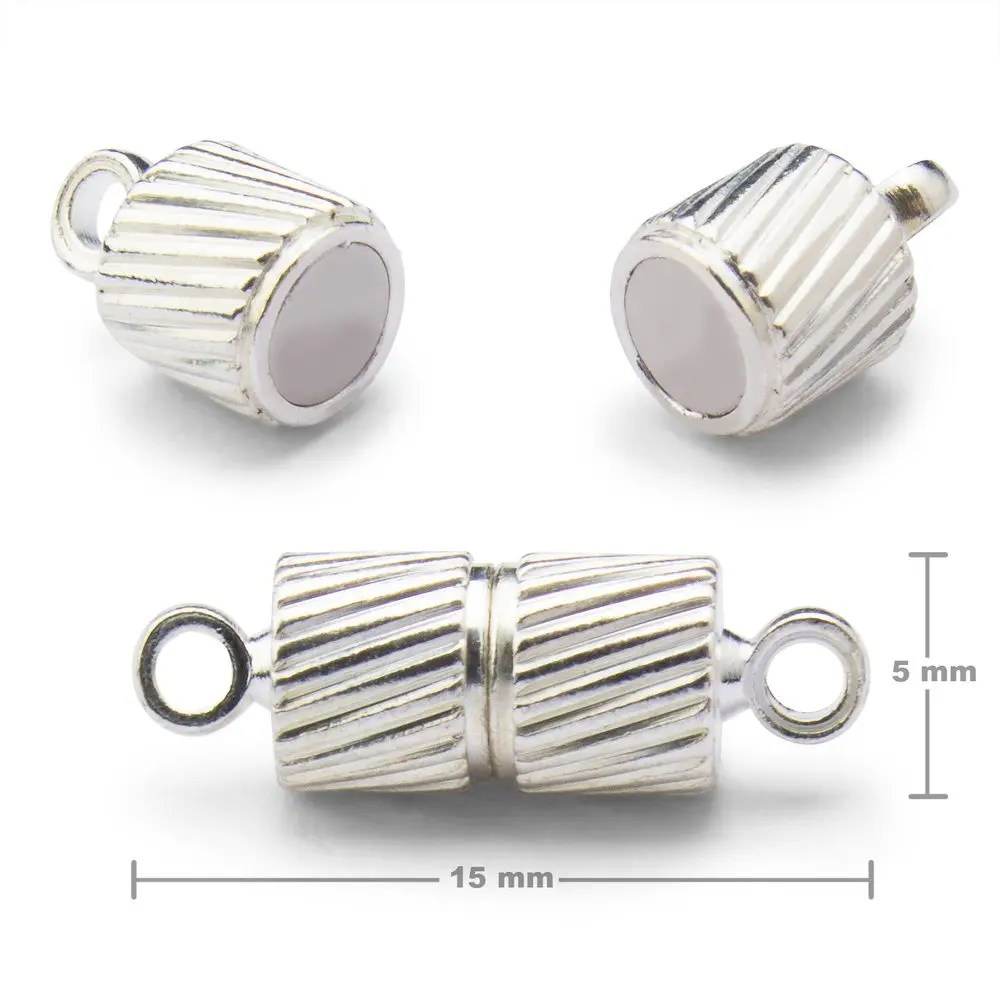 Magnetické zapínání váleček s očky 15x5 mm v barvě stříbra - 20 ks