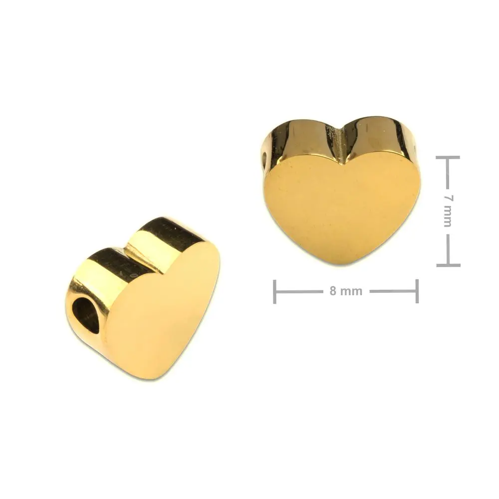 Korálek z chirurgické oceli ve tvaru srdce 7 x 8 mm v barvě zlata - 1 ks