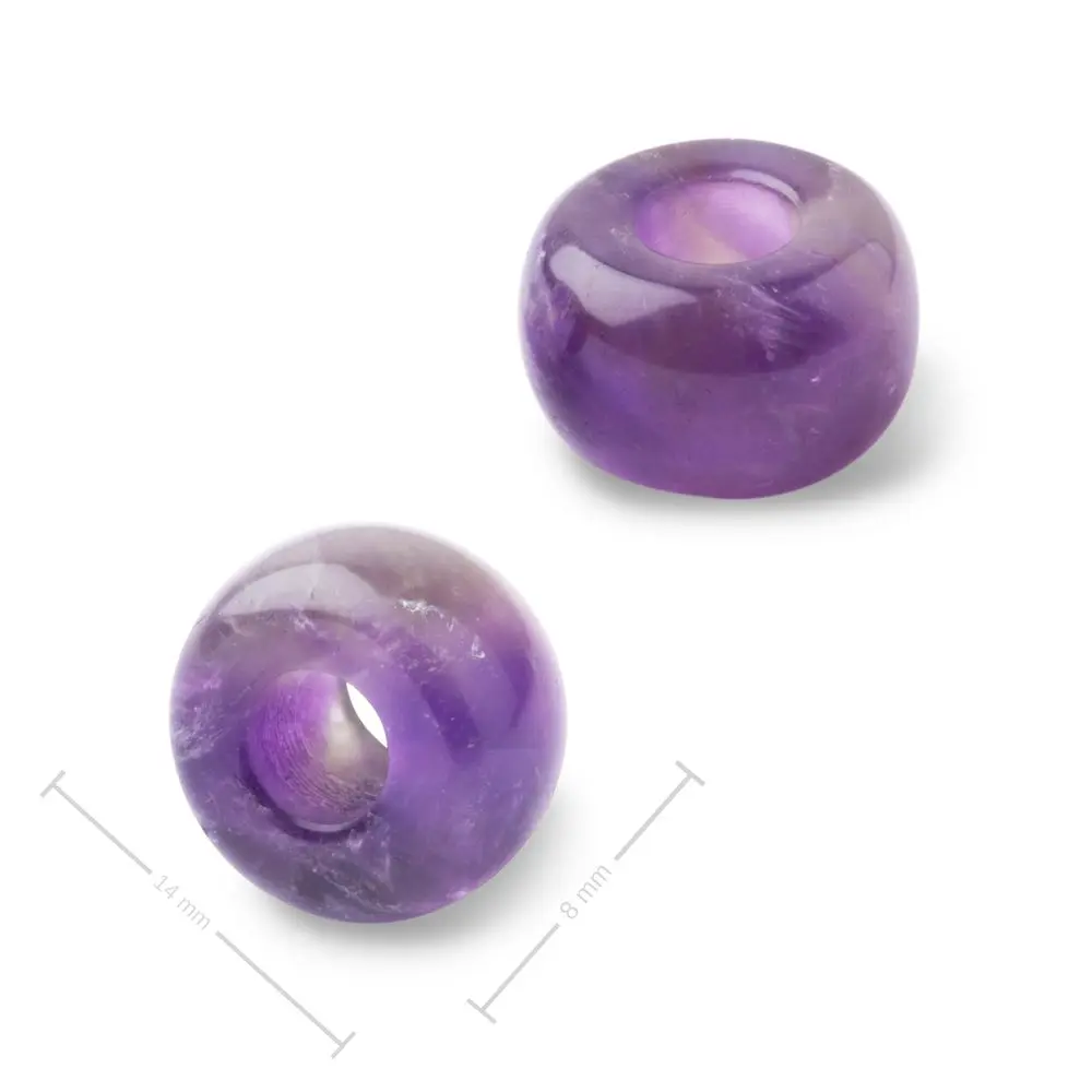Korálek rondelka z minerálu Ametyst s velkým průtahem pro Macramé 14x8 mm - 1 ks