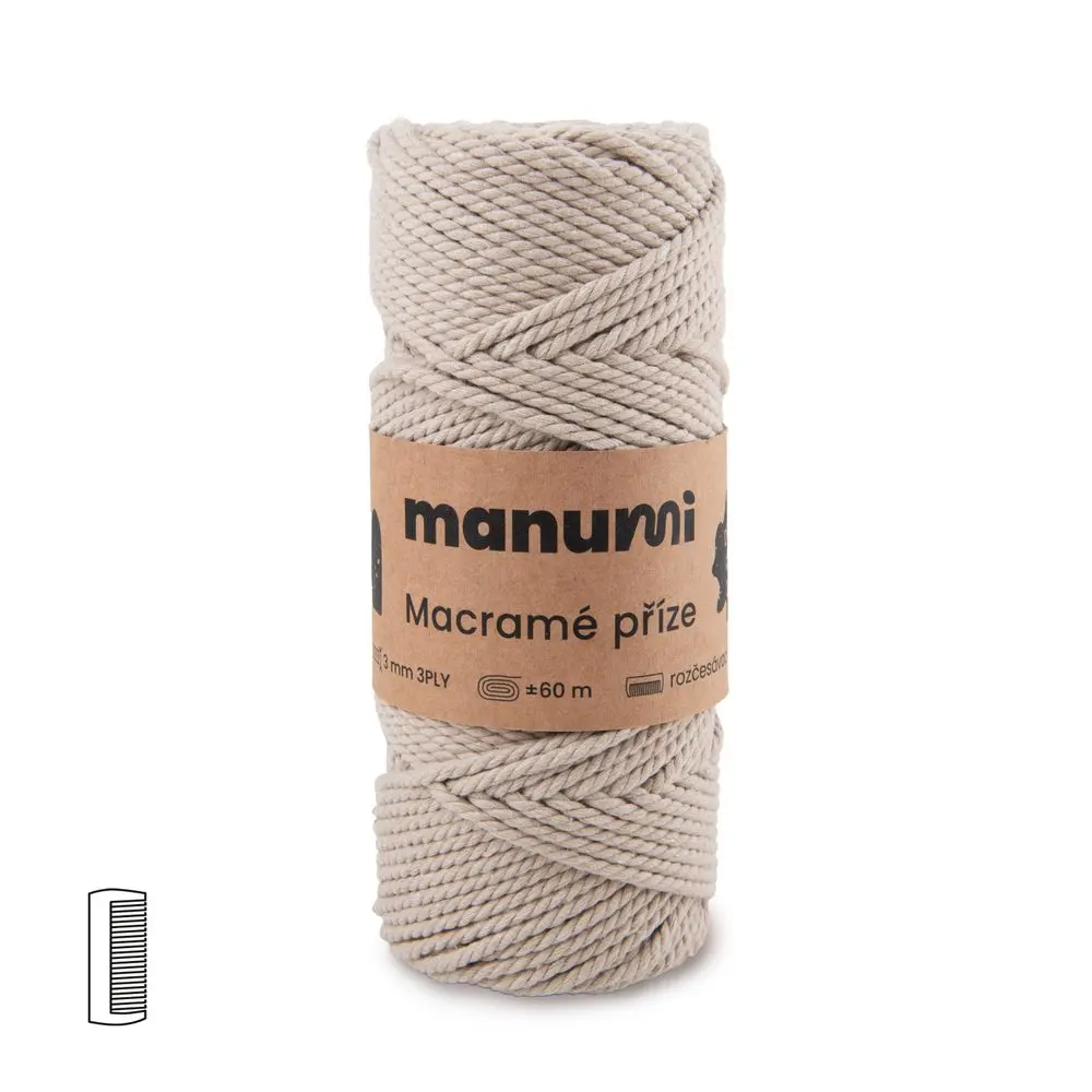 Manumi Macramé příze stáčená 3PLY 3mm písková - 1 ks