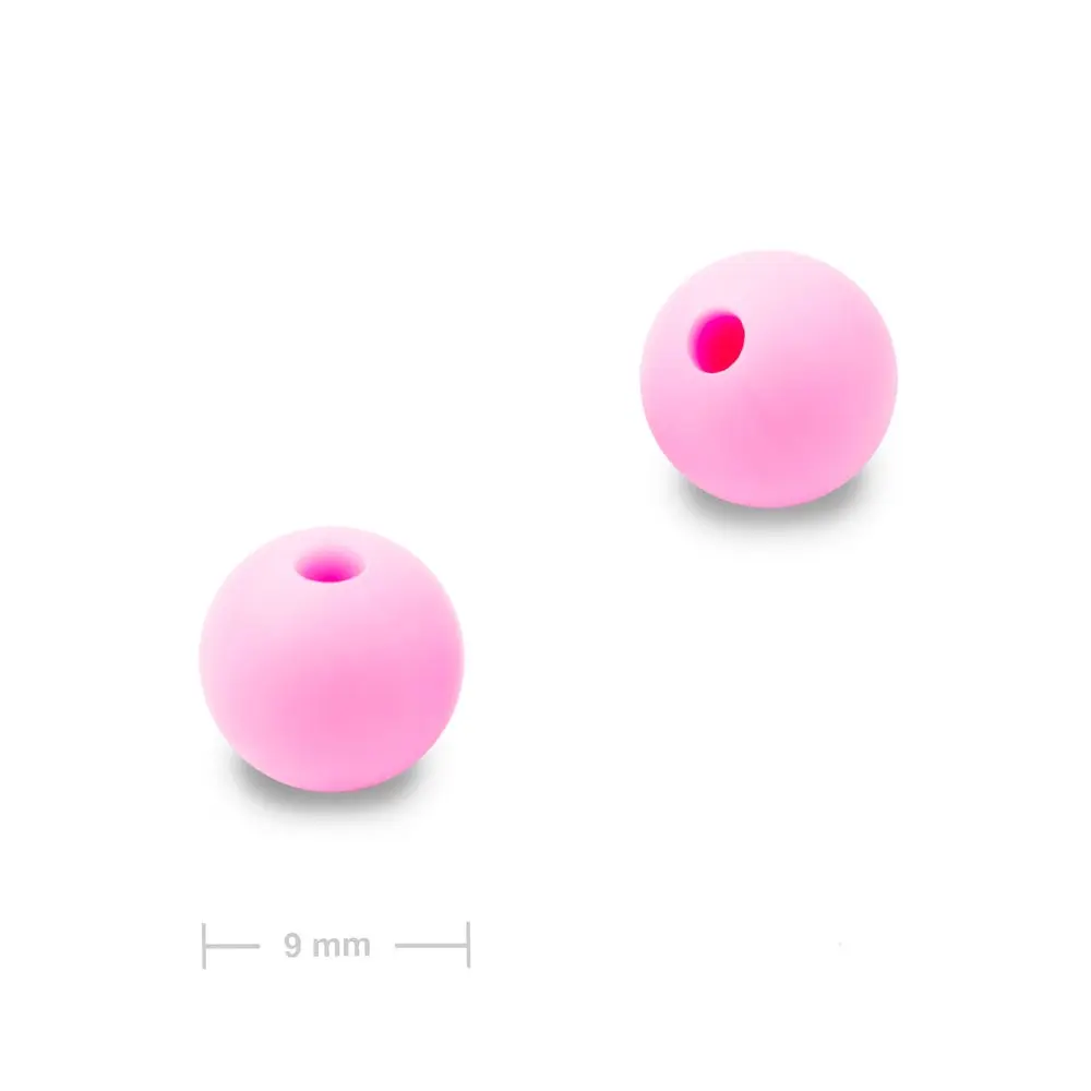 Silikonové kulaté korálky 9 mm Candy Pink - 30 ks