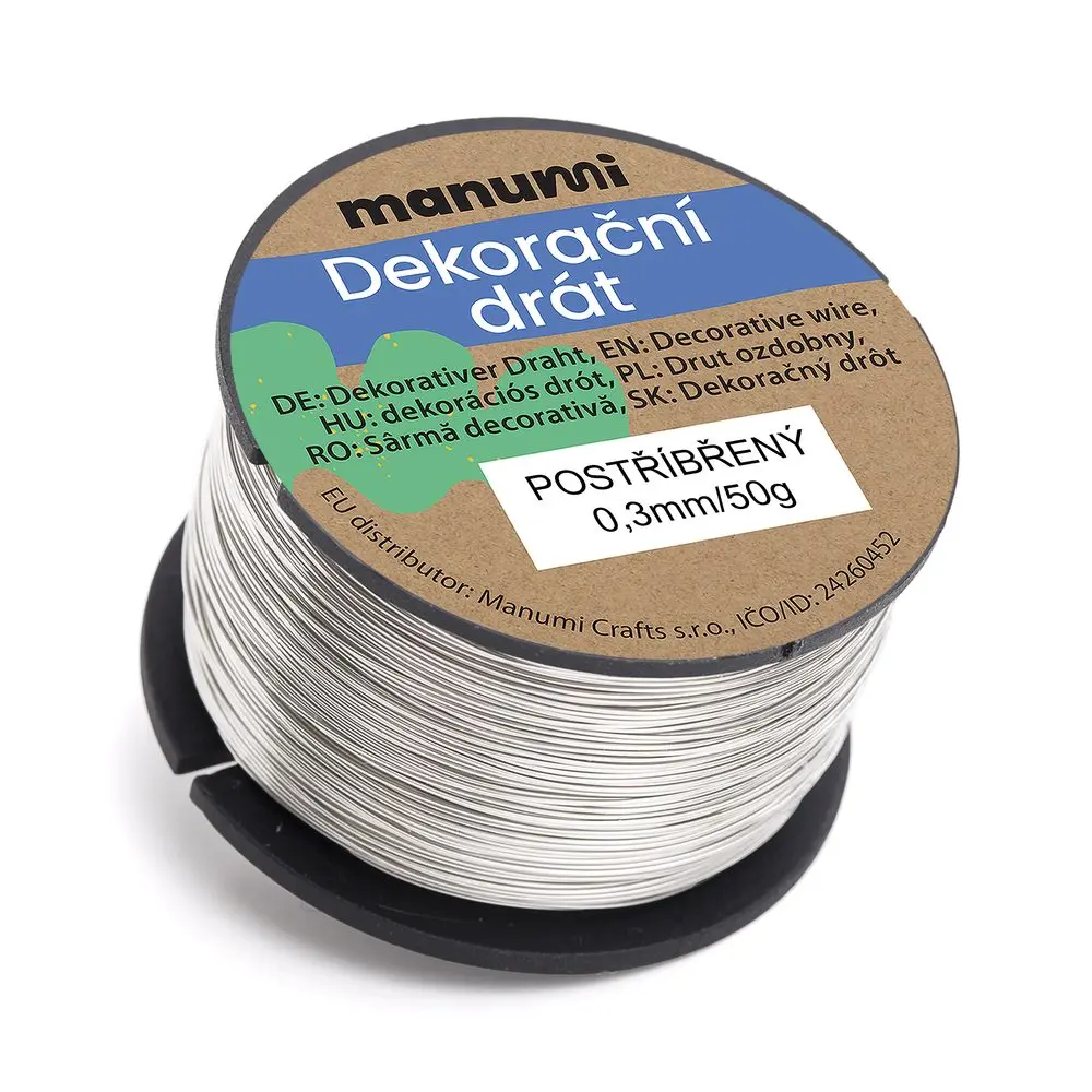 Manumi Postříbřený drát 0,3 mm/50 g - 3 ks