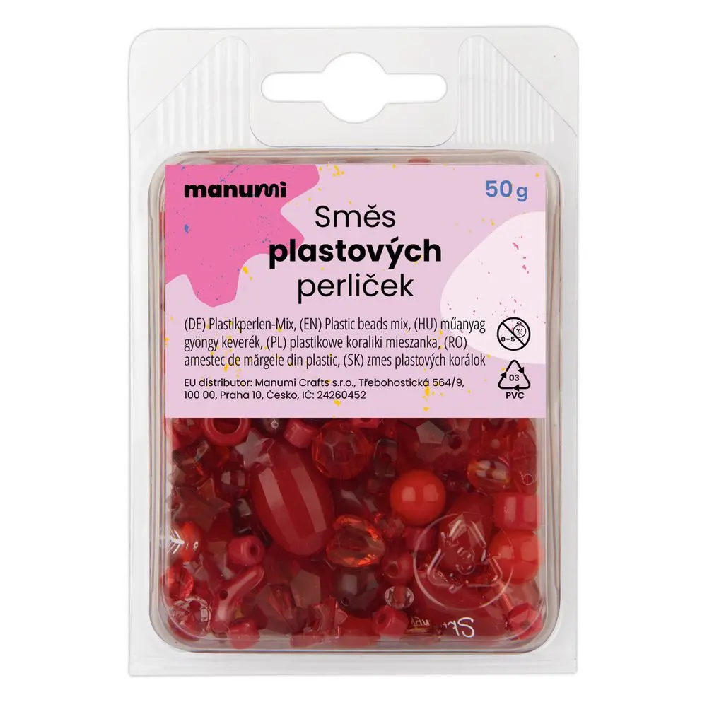 Manumi Směs plastových korálků červená - 250 g