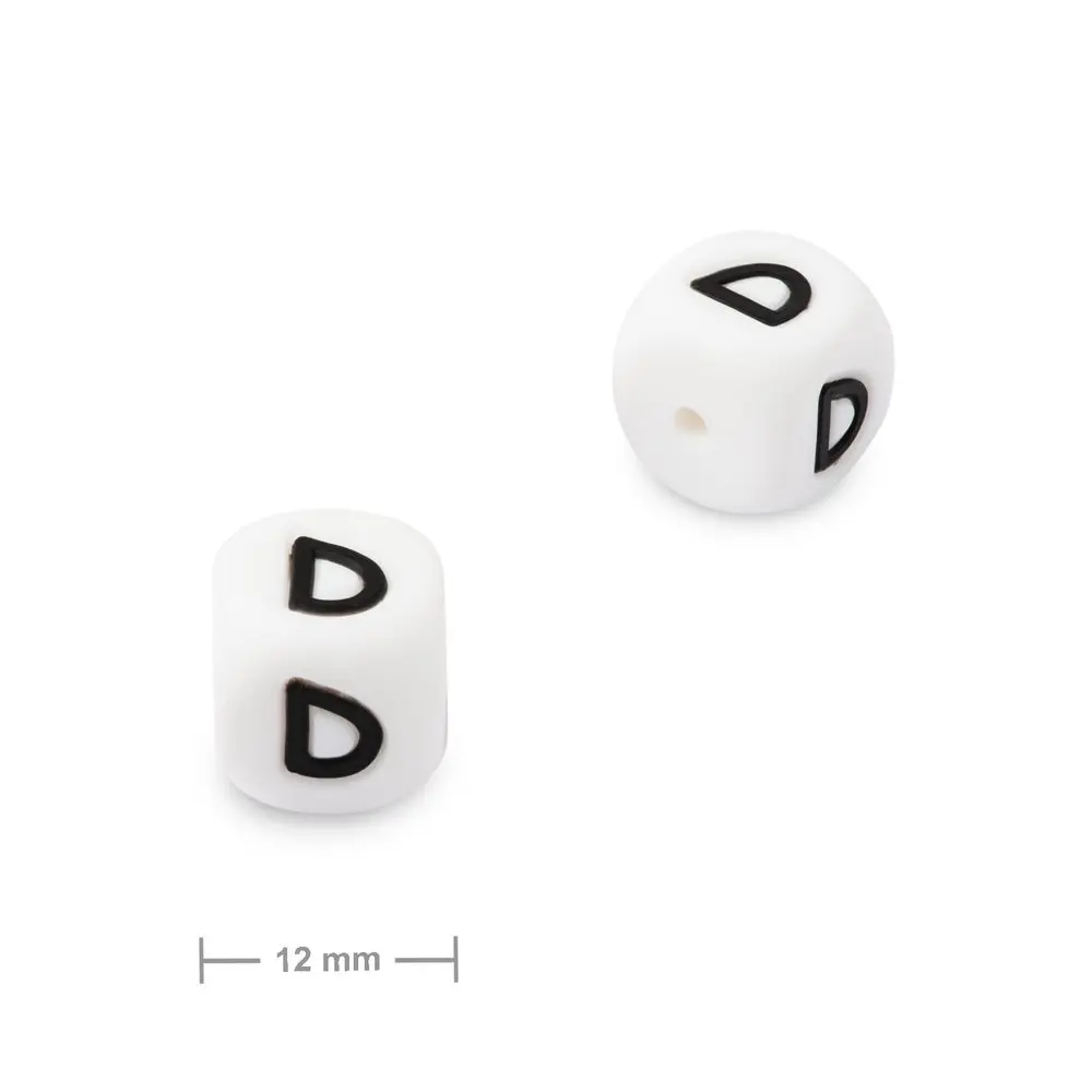 Silikonový korálek kostka 12 mm s písmenem D -